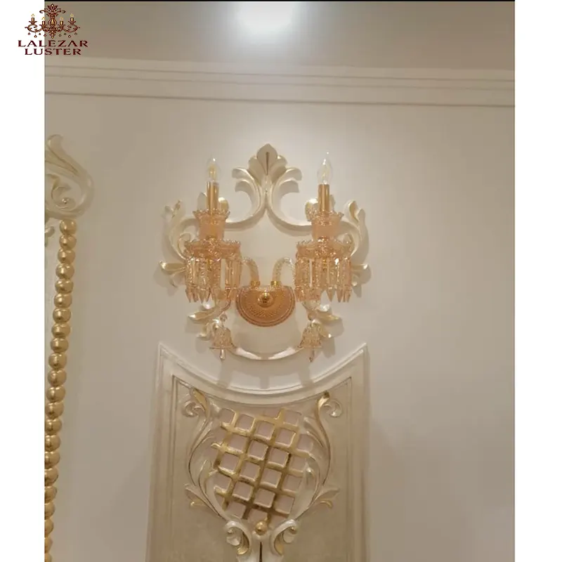 دیوارکوب کریستالی 2 شاخه رنگ کرم