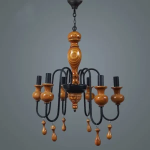 لوستر چوبی مدرن 6 شاخه با اویز چوبی
