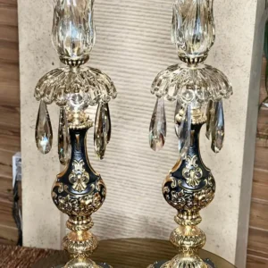 شمعدان پایه کوتاه مشکی نقره ای