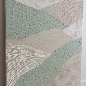 تابلو نقاشی انتزاعی بافت‌دار سبز و کرم