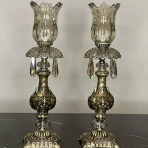 شمعدان کریستالی جفتی دودی لاله بلند